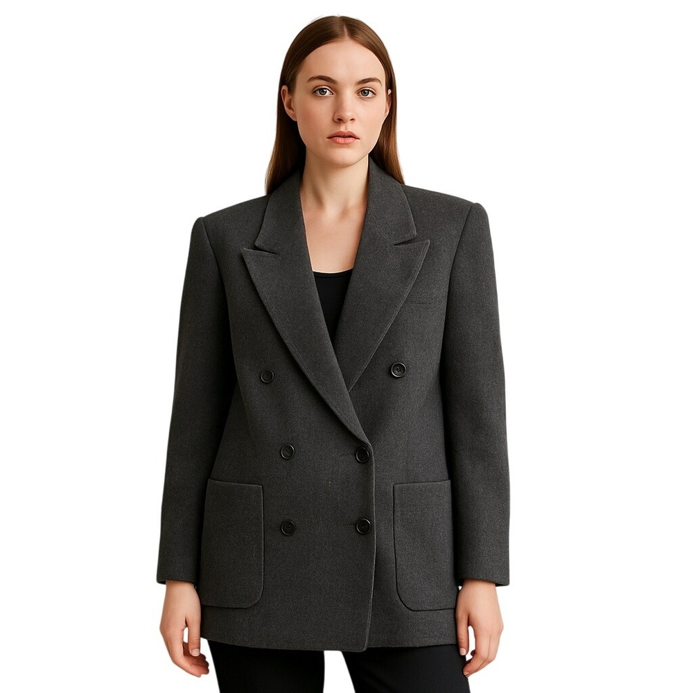 ESCADA Cashmere Wool Oversized Blazer Grey Double Breasted‎ Coat Dark Academia
